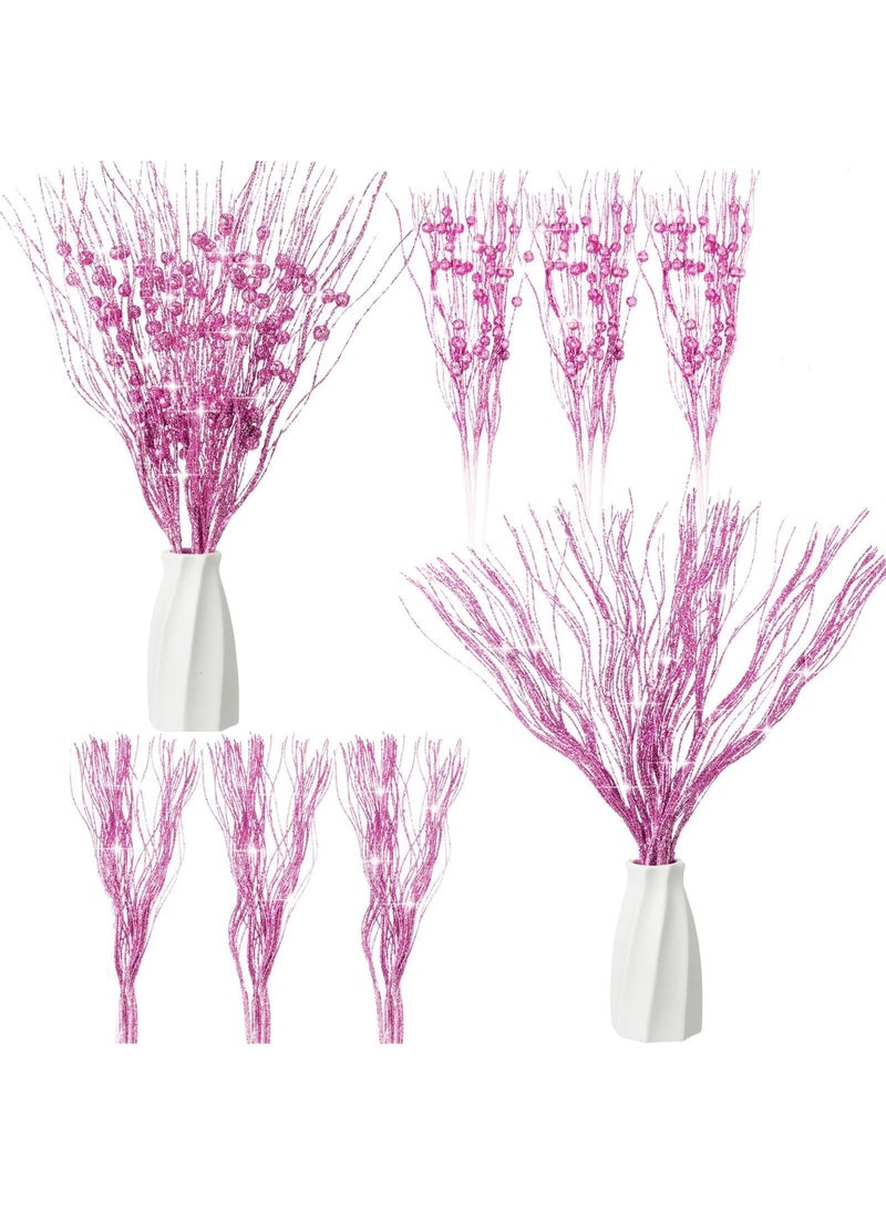 SYOSI 16-Pack Artificial Glitter Berry Stem Ornaments, Decorative Glittery Twigs, Picks, Branches for Tree, Wreath, Small Vase, Party (Pink) - Image 1